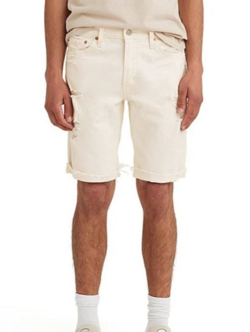 Levi's 511 Men's Cream Distressed Cut-off Denim Shorts